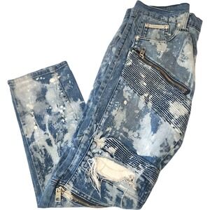 The Heritage of America 1776 Moto Jeans Distressed Bleach Wash Zippers‎ W38 L34